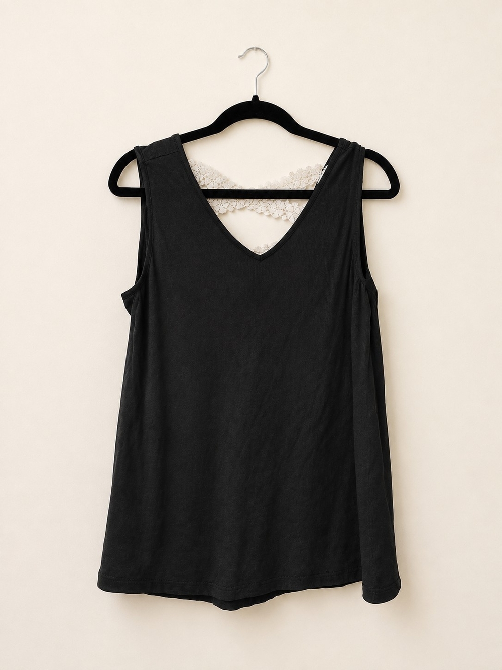 Black Lace-Back V-Neck Women's Tank Top